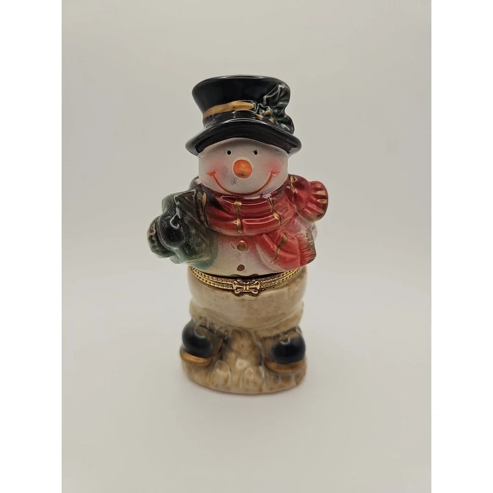 Snowman Trinket‎ Box Jar Christmas Hinged Porcelain Box